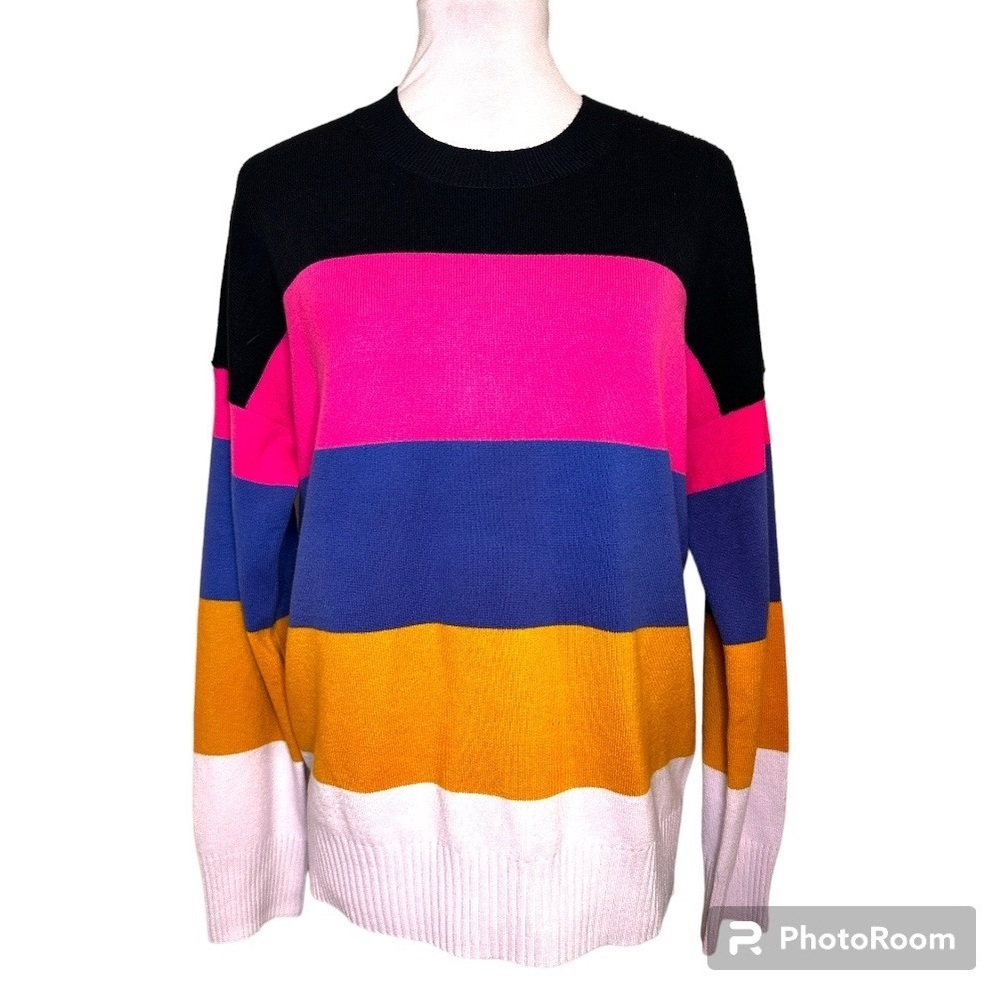 NWT French Connection 5 Stripe Sweater pink black blue cream yellow medium